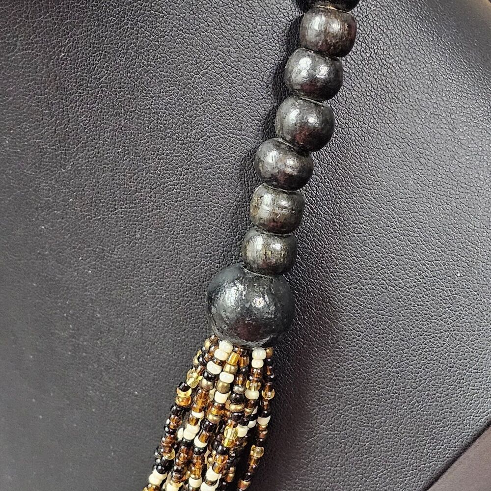 Multi Strand Necklace Seed Bead Wood Boho Ethnic Tribal 1970s 1980s Vintage Long - Picture 5 of 7